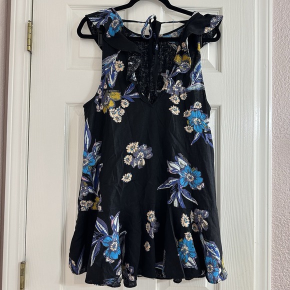 Free People Summer in Tulum Linen Blend Floral Tunic Top Dress Black Floral Lrg - Picture 6 of 8